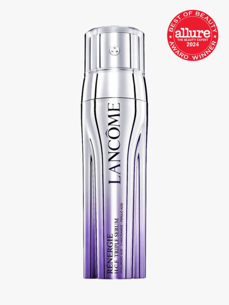 eye cream in branded purple and silver gradient bottle with cap on light gray background with red and white 2024 allure best of beauty seal