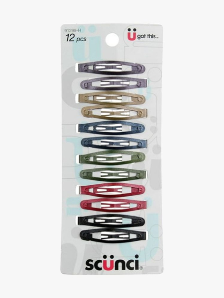 Scunci Metal Open-Center Snap Clip Barrettes package of metal barrettes on light gray background